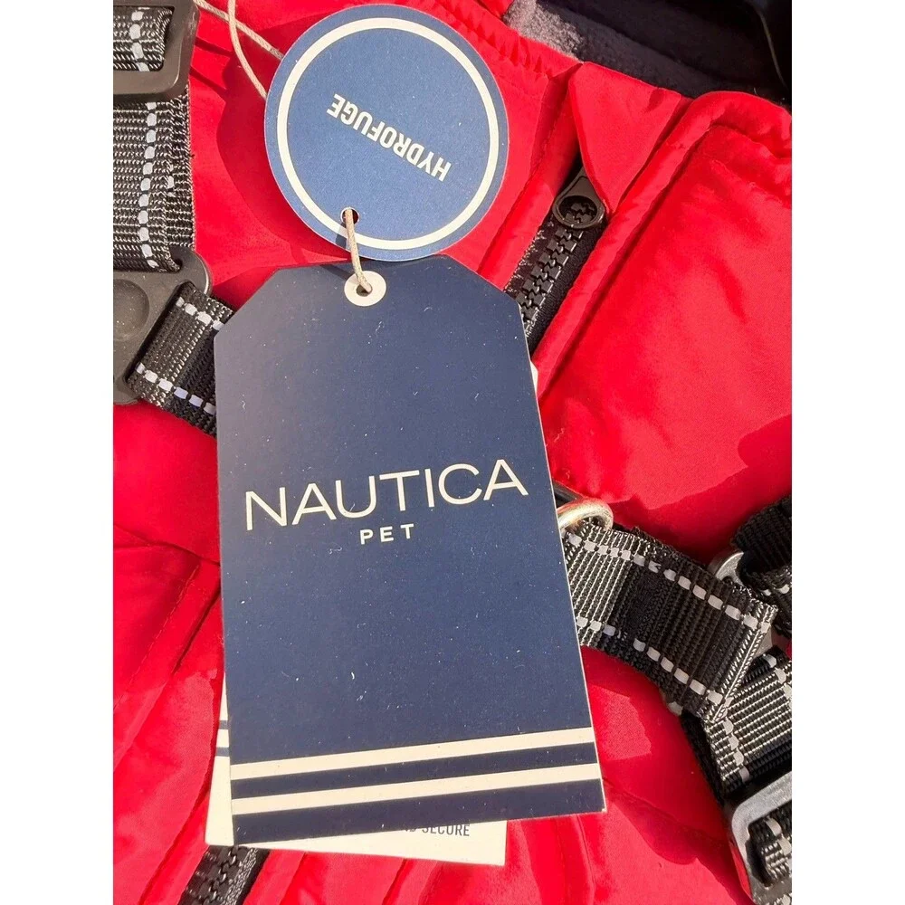 Nautica Pet Red Dog Coat/Jacket w/ Built-In Harness, Size S, Polyester Hydrofuge